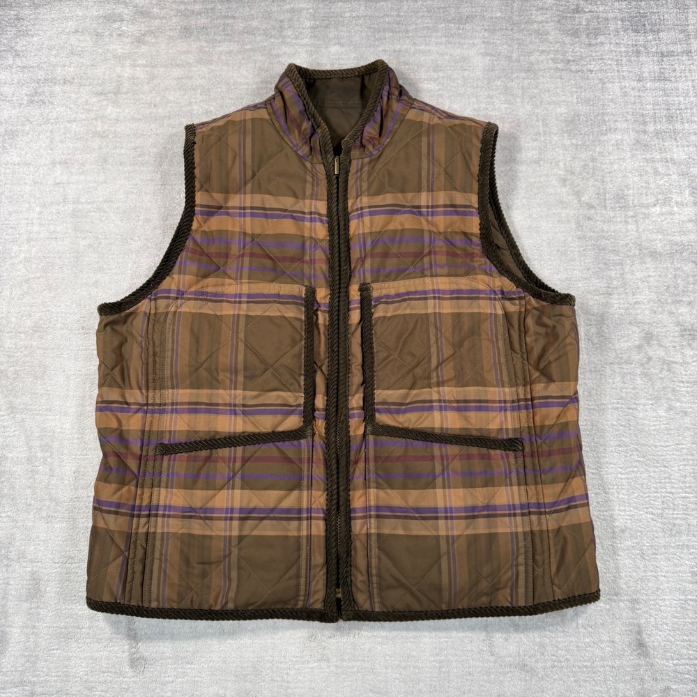 Lauren Ralph Lauren Vest Womans Large Brown Plaid Quilted Reversible Equestrian